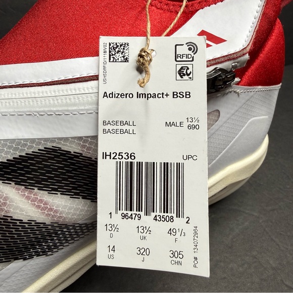 Adidas Adizero Impact+ BSB Zip Up Baseball Cleats White/Red IH2536 Men’s Size 14